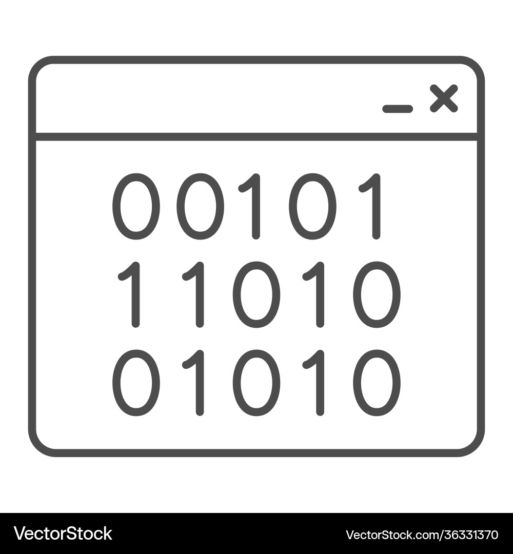 Binary code on web page thin line icon Binary code on web page thin line icon vector image