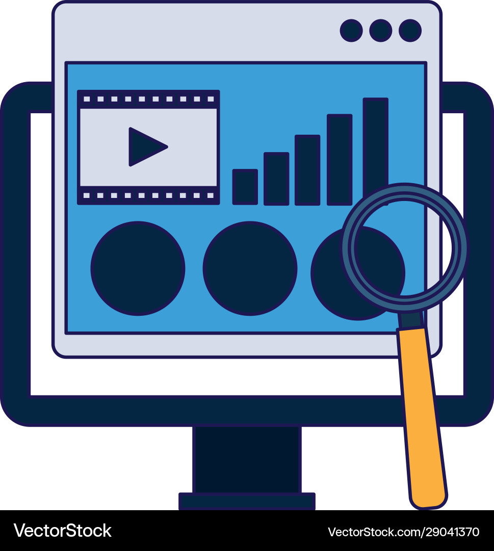 Computer with web page window and magnifying glass Vector Image
