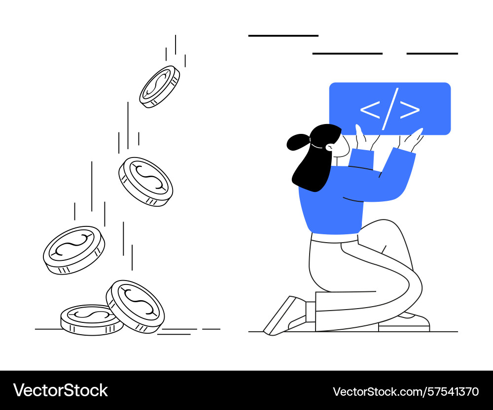 Female developer coding and creating solutions Female developer coding and creating solutions vector image
