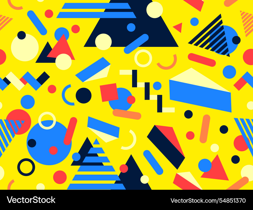Geometric seamless pattern with memphis elements Geometric seamless pattern with memphis elements Vector Image