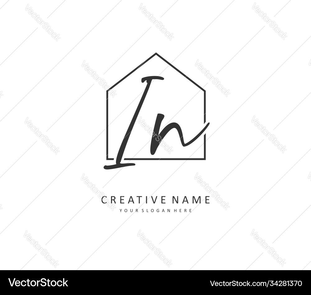 I n in initial letter handwriting and signature Vector Image