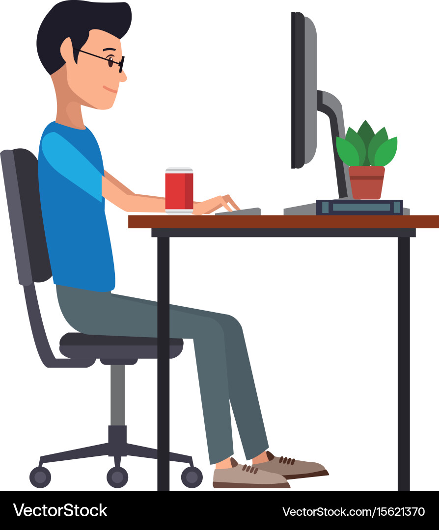Man Working at Computer Desk vector image