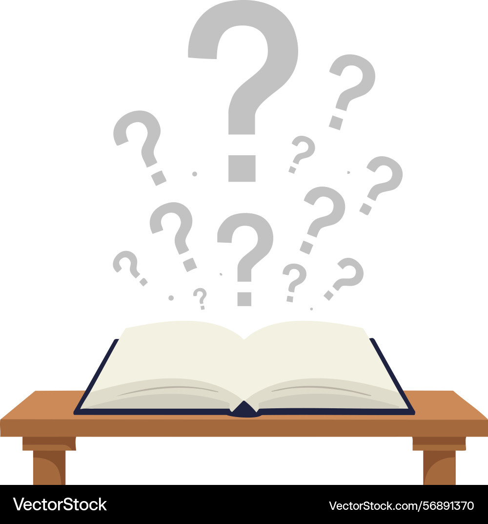 Open book with multiple question marks rising Open book with multiple question marks rising Vector Image