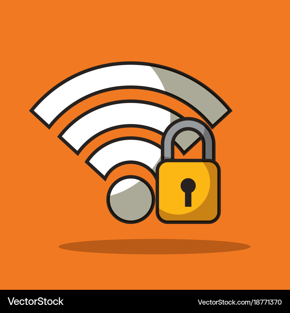 Secure padlock lock with wifi signal data vector image