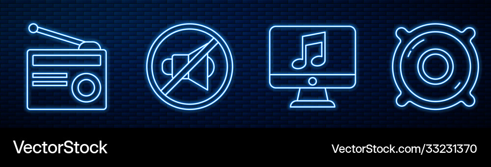 Set line computer with music note radio Set line computer with music note radio vector image