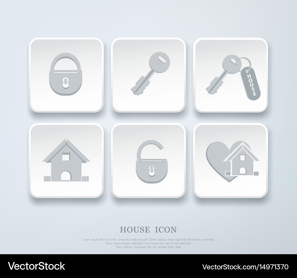 Set of icons with small house key open closed vector image