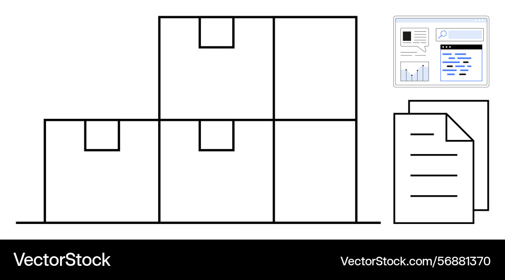 Stacked boxes with documents and digital dashboard Vector Image