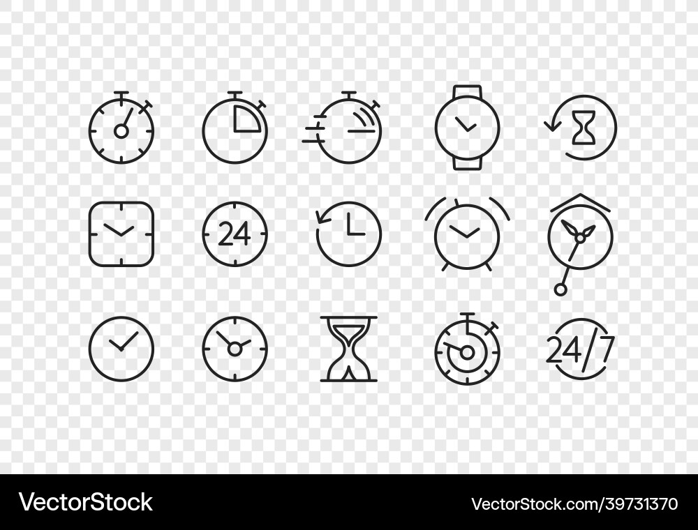 Thin line linear time pictograms set isolated vector image