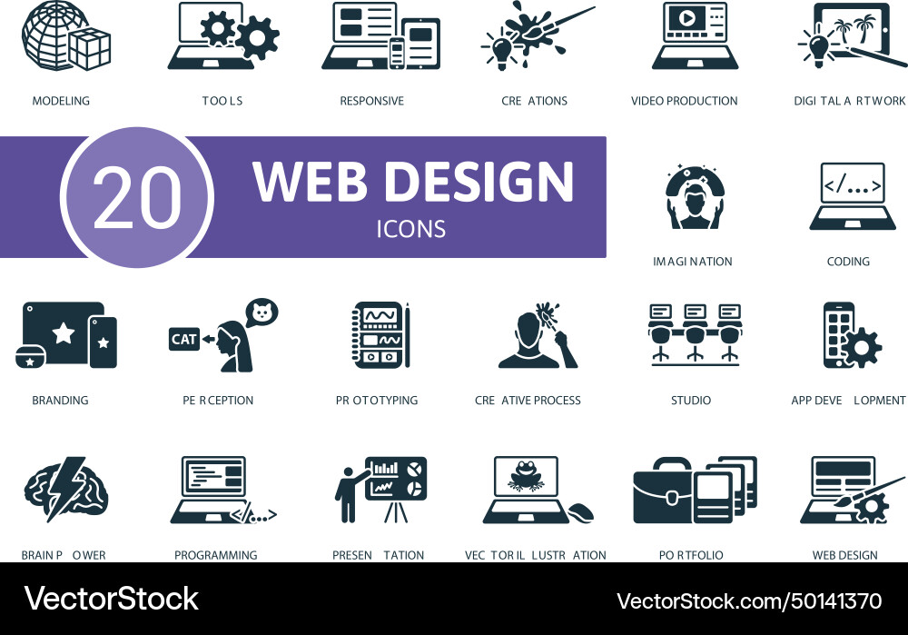 Web design icons set creative modeling Web design icons set creative modeling vector image
