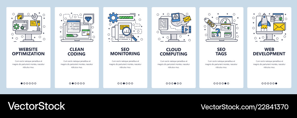 Web site linear art onboarding screens Web site linear art onboarding screens vector image