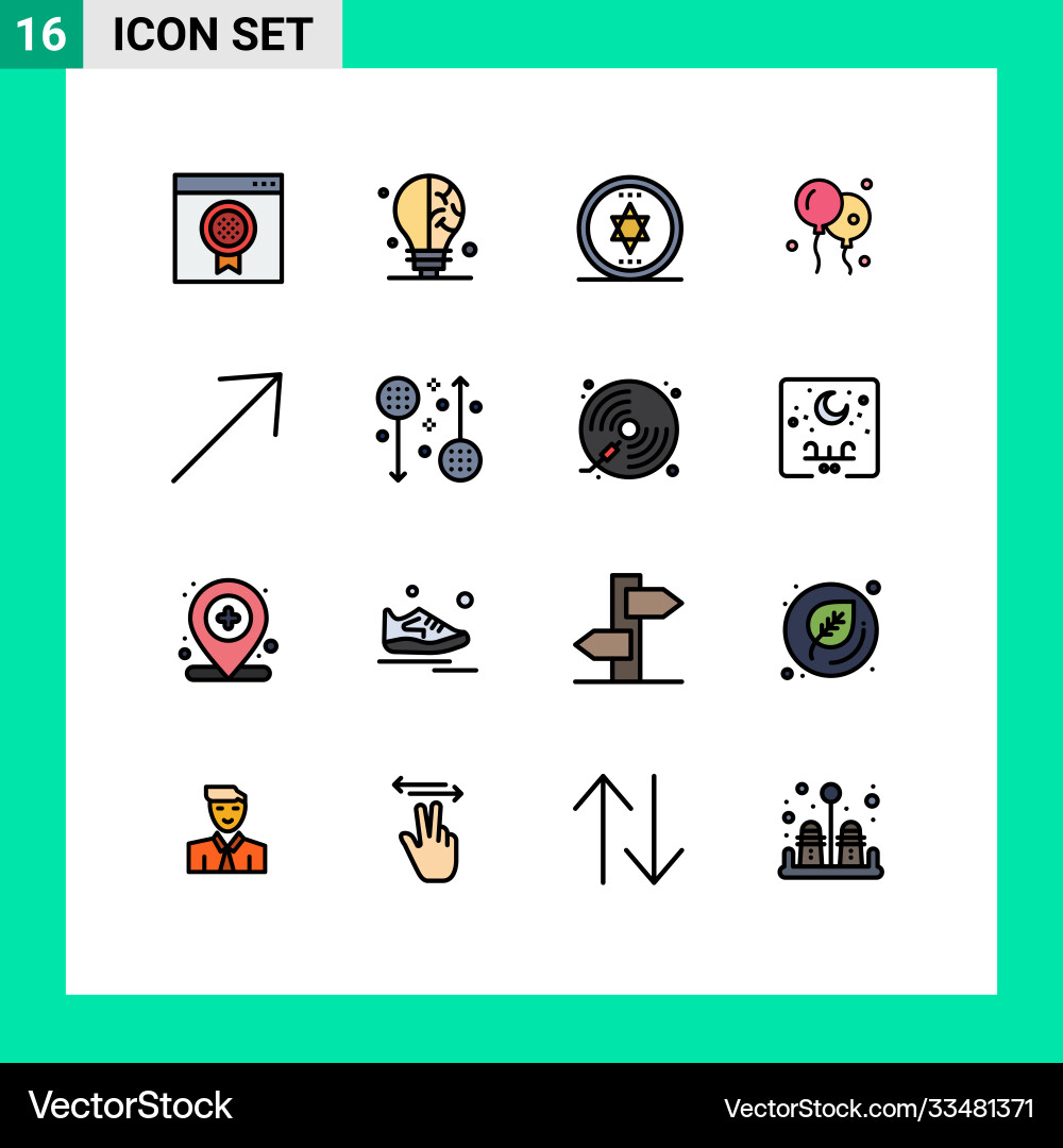 16 universal flat color filled line signs symbols Vector Image
