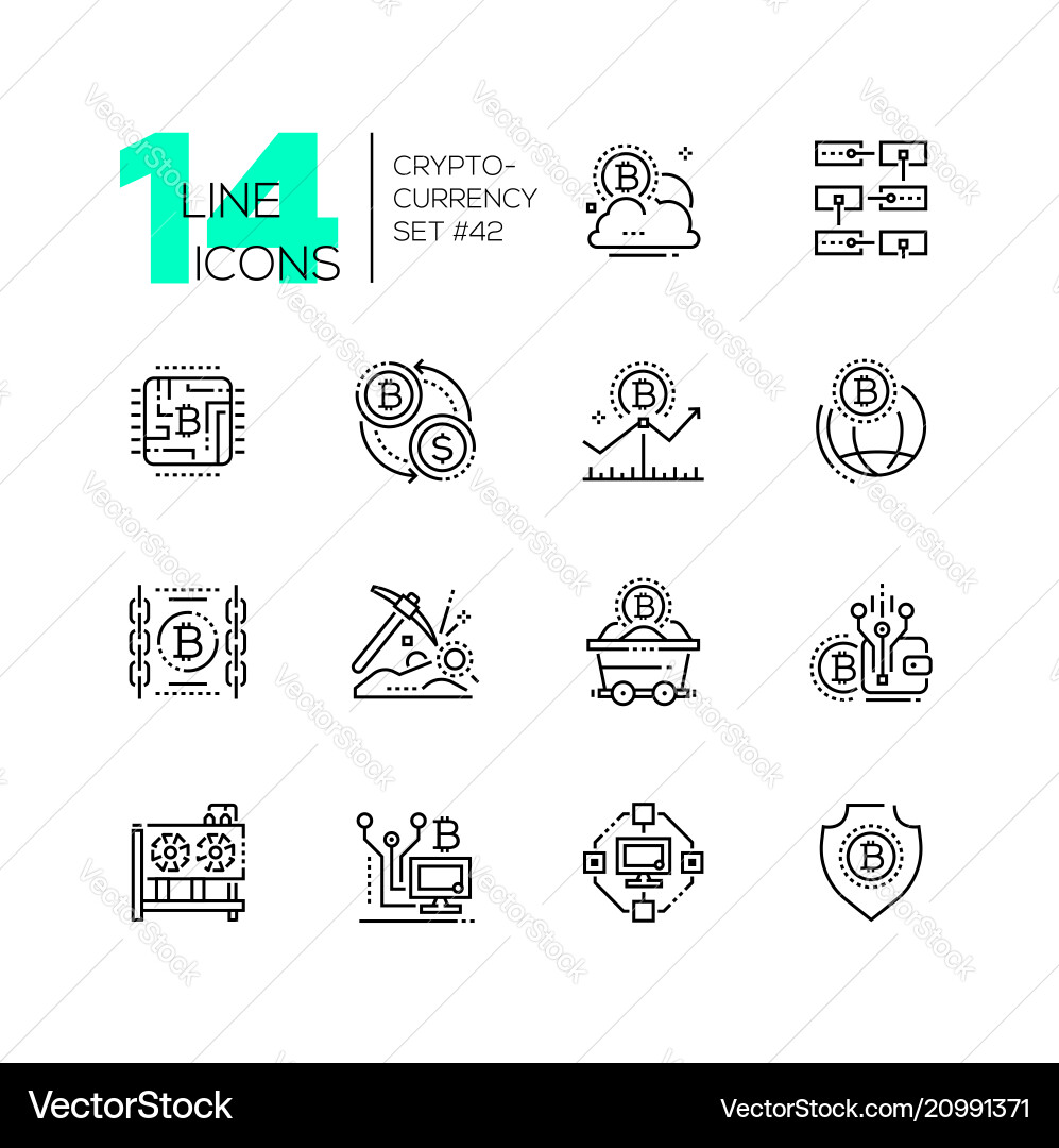 Cryptocurrency - set of line design style icons Cryptocurrency - set of line design style icons vector image