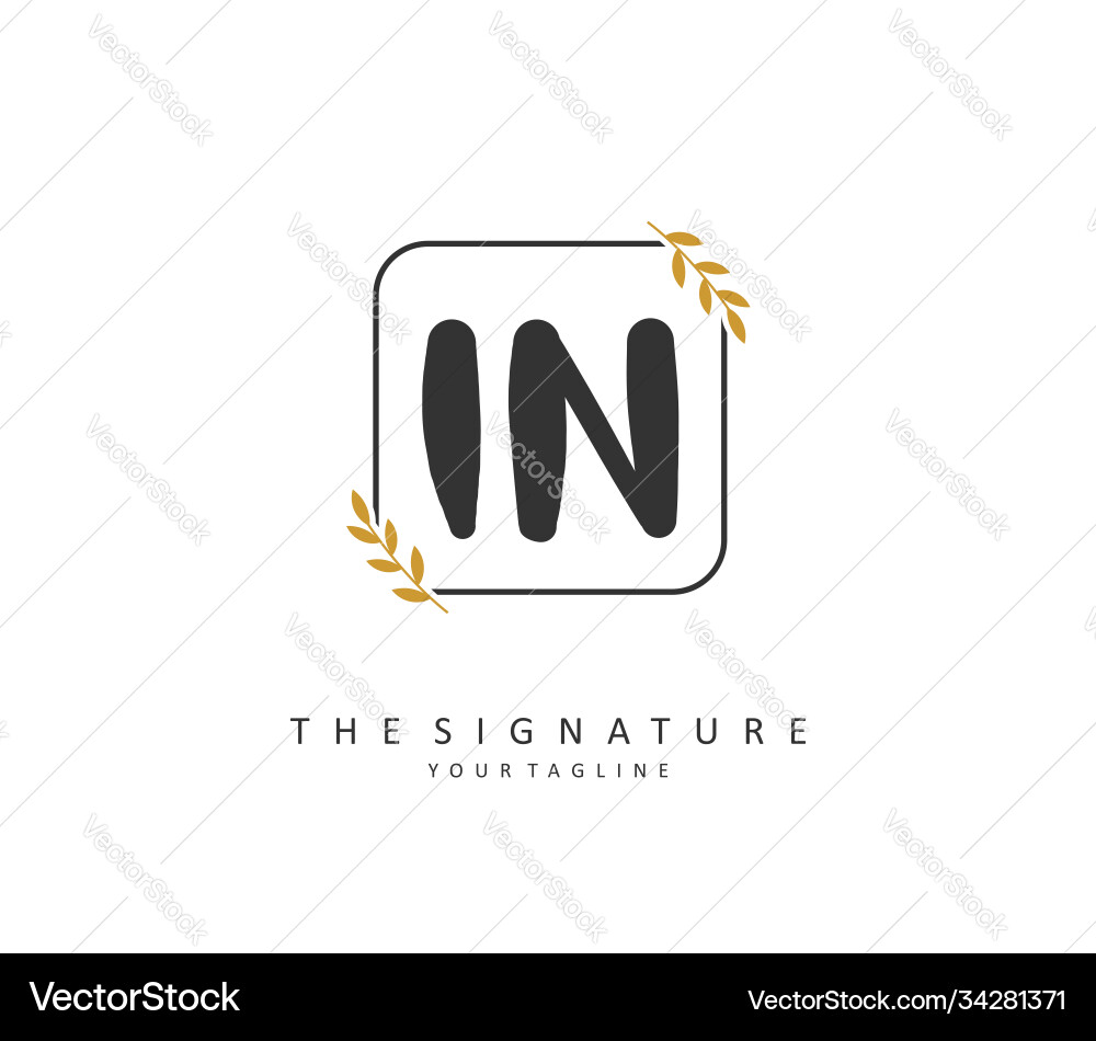 I n in initial letter handwriting and signature I n in initial letter handwriting and signature Vector Image