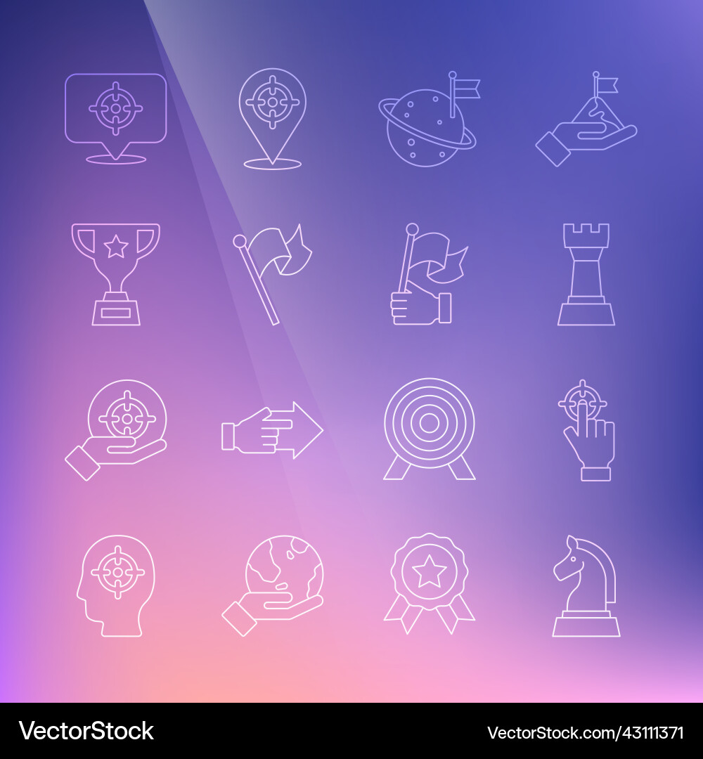 Set line chess target moon with flag Set line chess target moon with flag vector image
