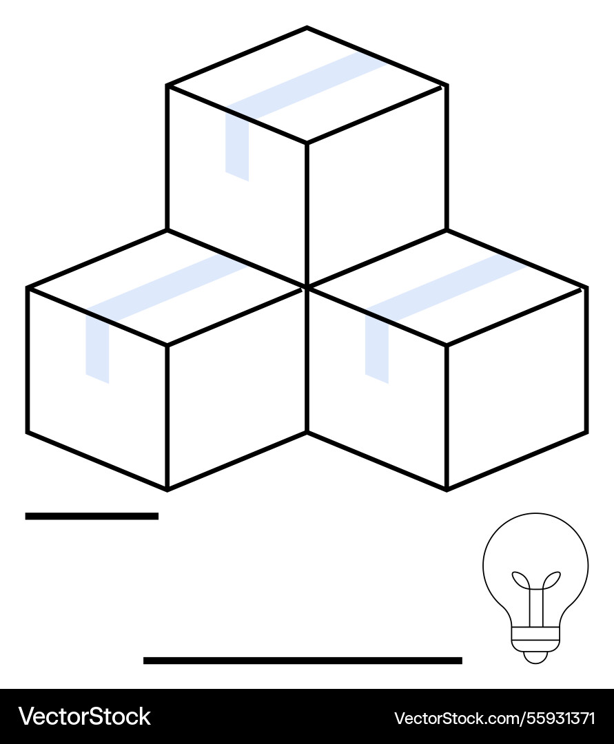 Stack of three labeled boxes with lightbulb Stack of three labeled boxes with lightbulb vector image