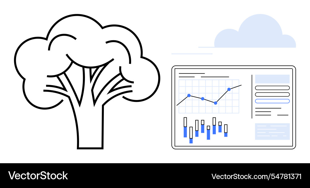 Tree with business analytics dashboard overlaid Tree with business analytics dashboard overlaid vector image