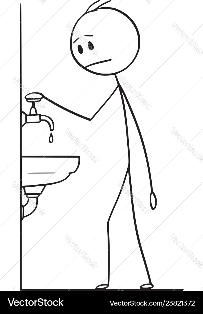 Cartoon man with hand on faucet or tap Cartoon man with hand on faucet or tap vector image
