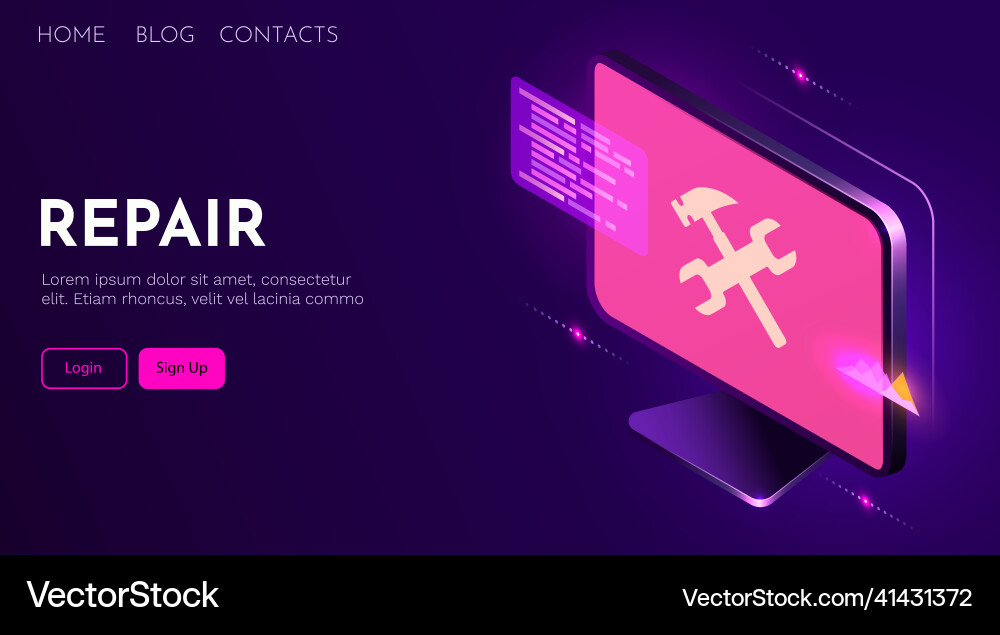 Computer with wrench and hammer on the screen Computer with wrench and hammer on the screen vector image