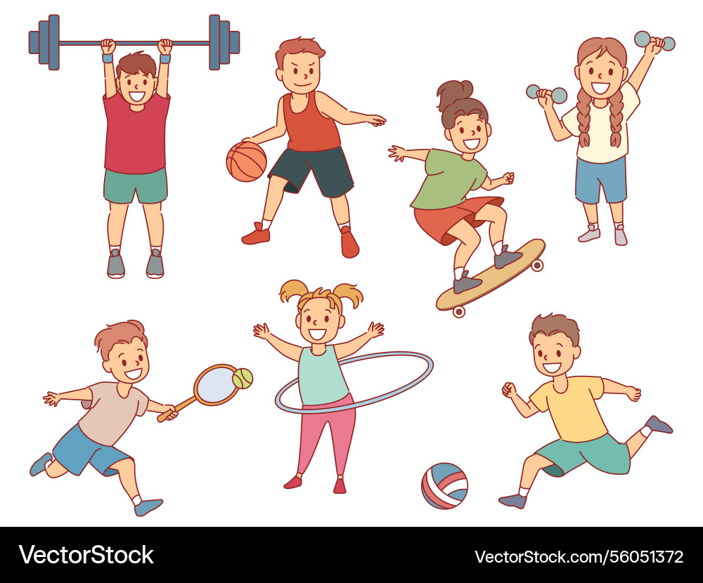 Cute young athletes different sports little Cute young athletes different sports little vector image