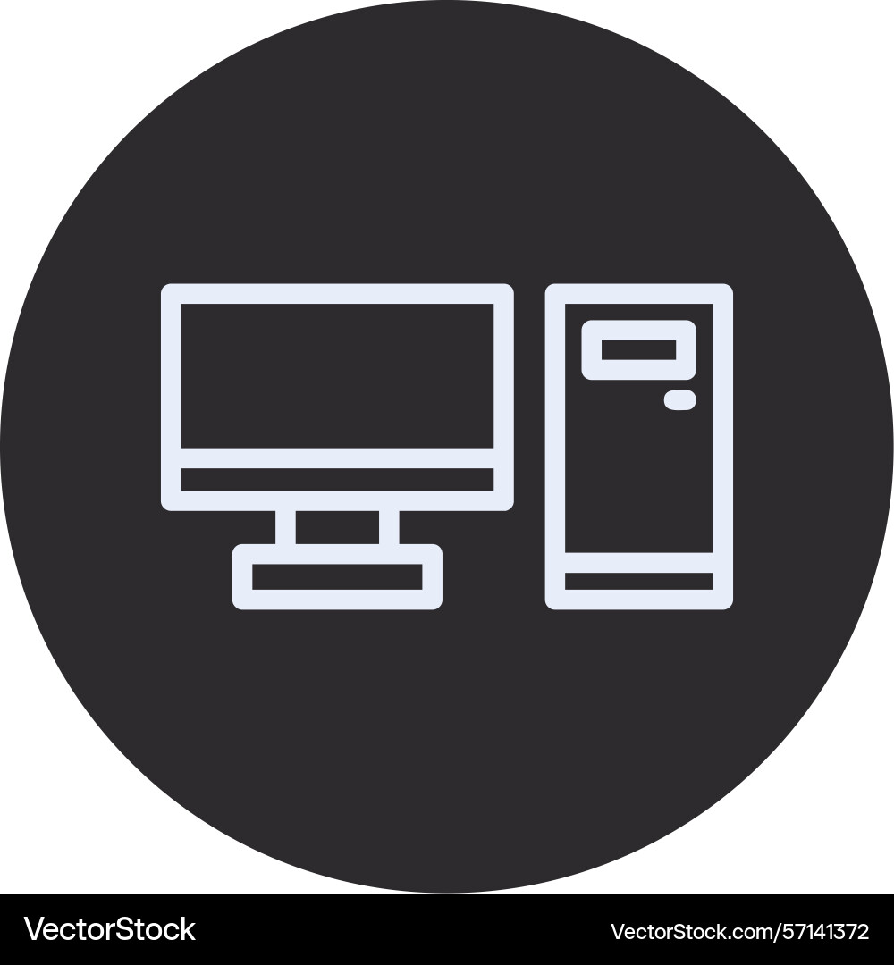 Desktop computer inverted circle black vector image