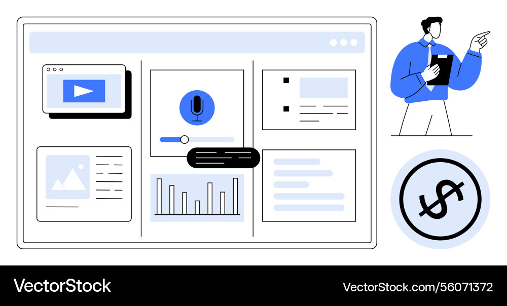 Digital dashboard with analytics multimedia tools Digital dashboard with analytics multimedia tools Vector Image