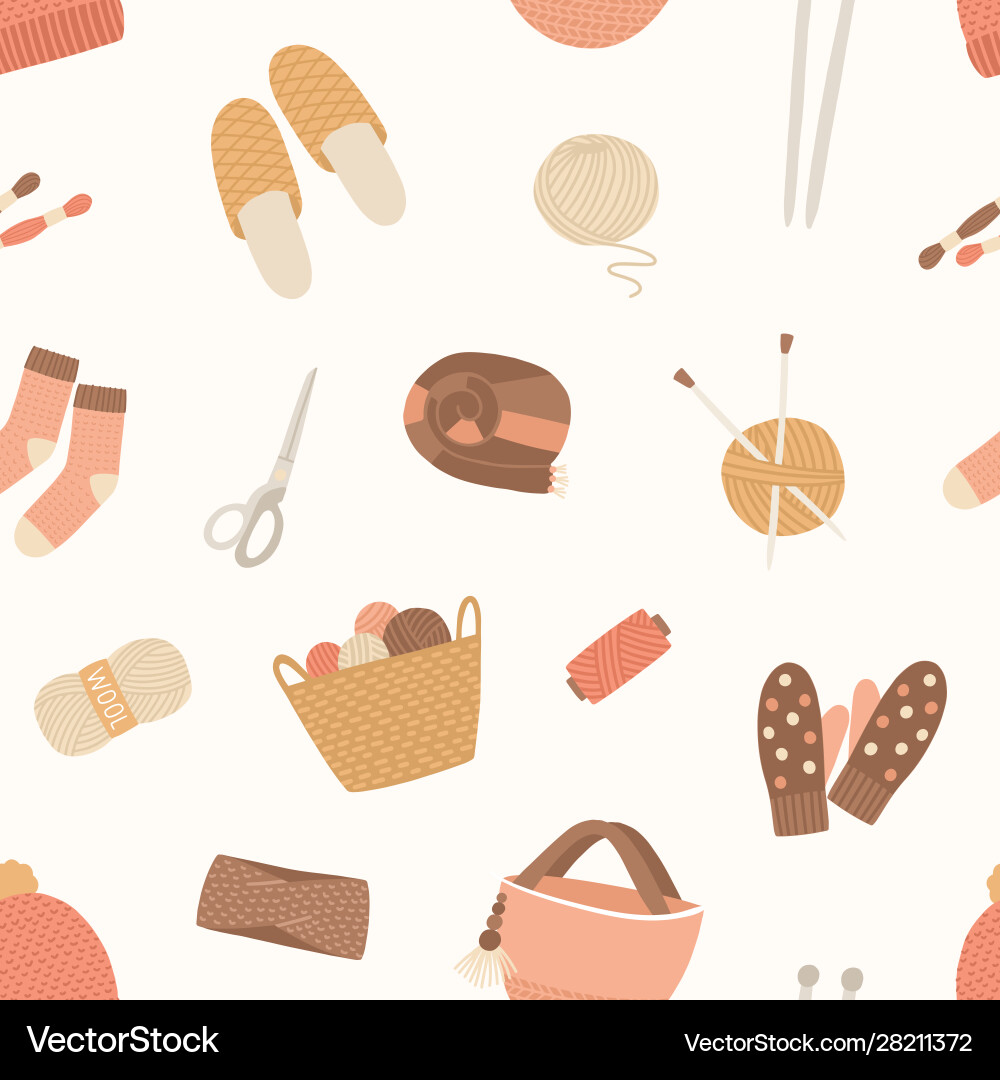 Knitted items seamless pattern skein Knitted items seamless pattern skein vector image