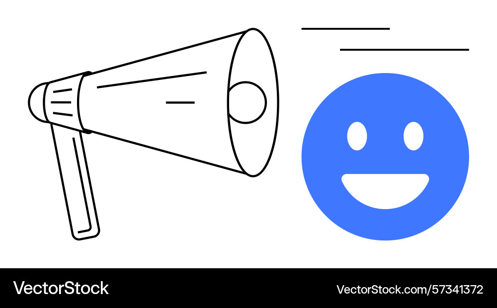 Megaphone amplifying positive messaging with happy Vector Image