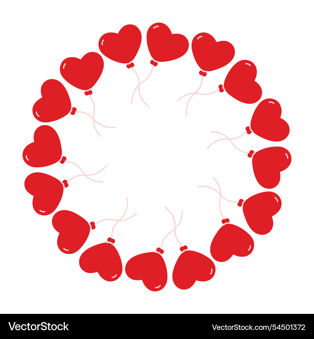 Red heart shape balloon on string circle frame Red heart shape balloon on string circle frame vector image