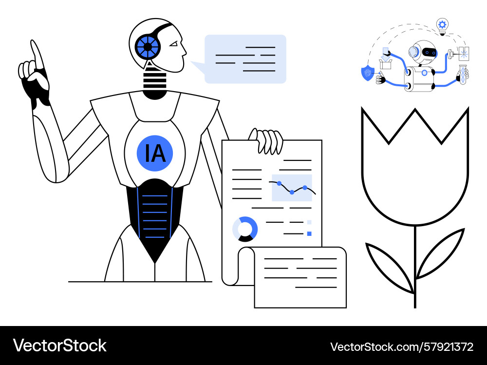 Robot presenting data insights with futuristic ai Vector Image