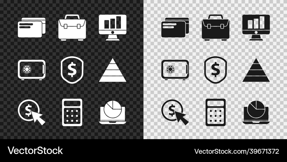 Set credit card briefcase monitor with graph Set credit card briefcase monitor with graph vector image