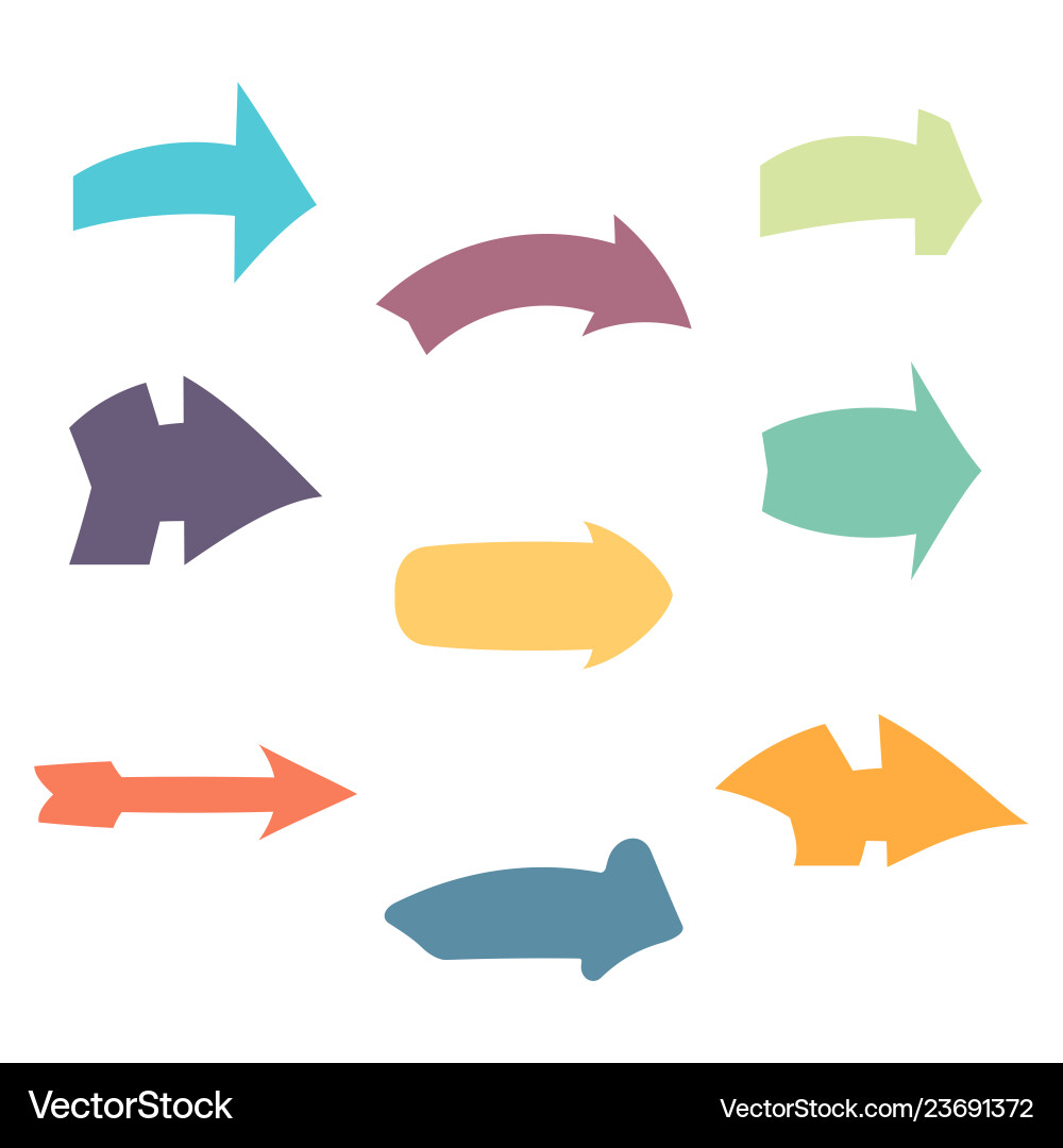 Set of nine multicolored various arrows Set of nine multicolored various arrows vector image