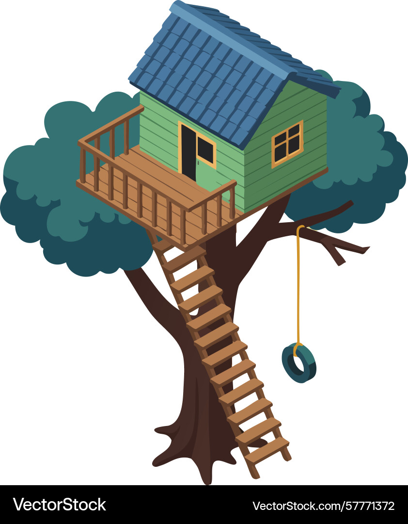 Treehouse perched high in a sturdy tree Treehouse perched high in a sturdy tree Vector Image