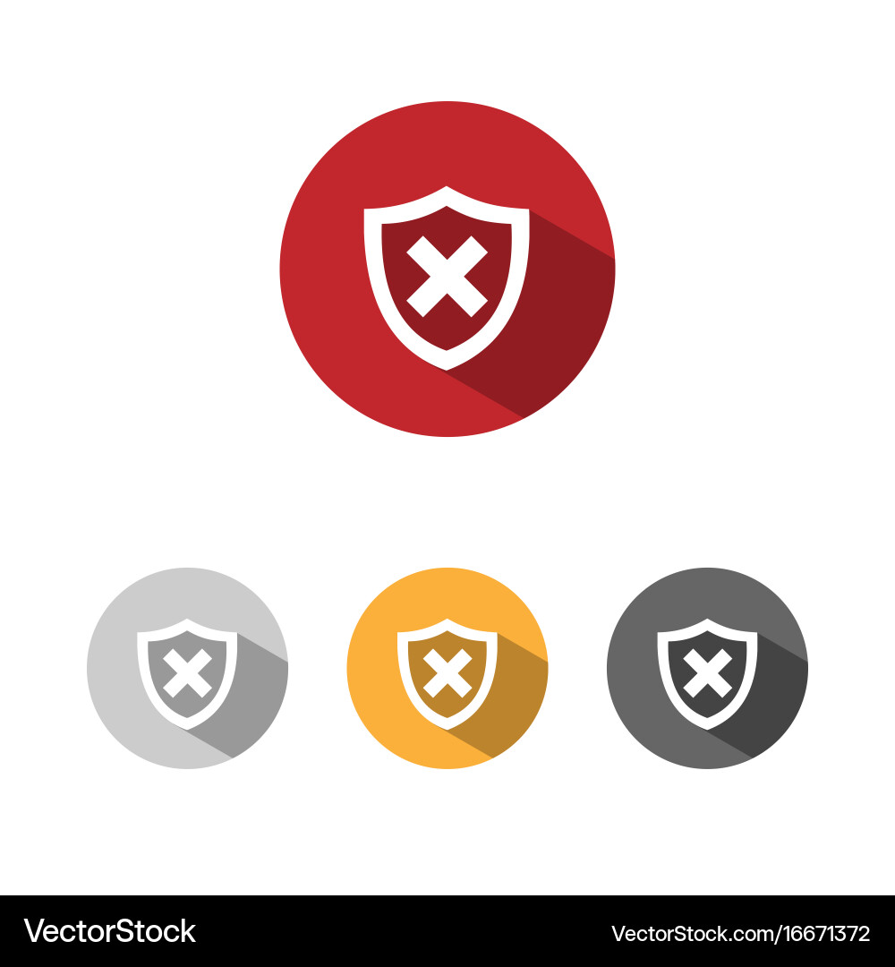 Unprotected shield icon with shade on colored vector image