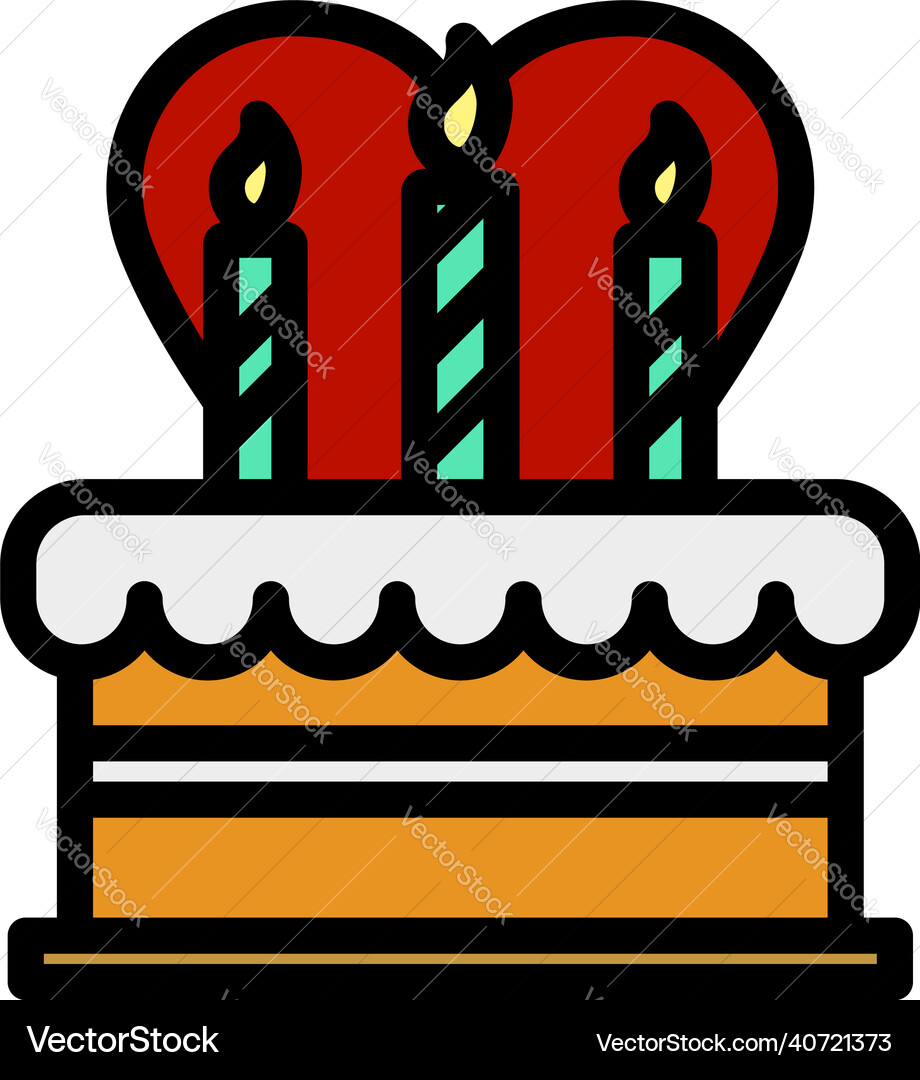 Cacke with candles and heart icon Cacke with candles and heart icon vector image