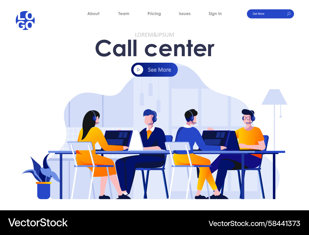 Call Center Operators with Headsets Vector Image