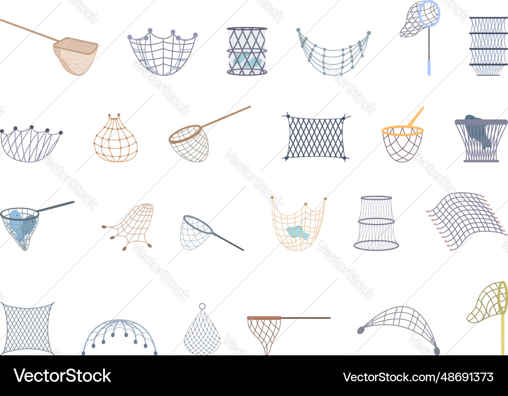 Cartoon Fishing Net Icons - Sea Gear Vektorbild