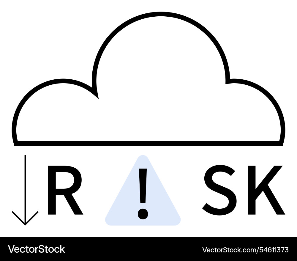 Cloud with exclamation triangle warning below Cloud with exclamation triangle warning below vector image