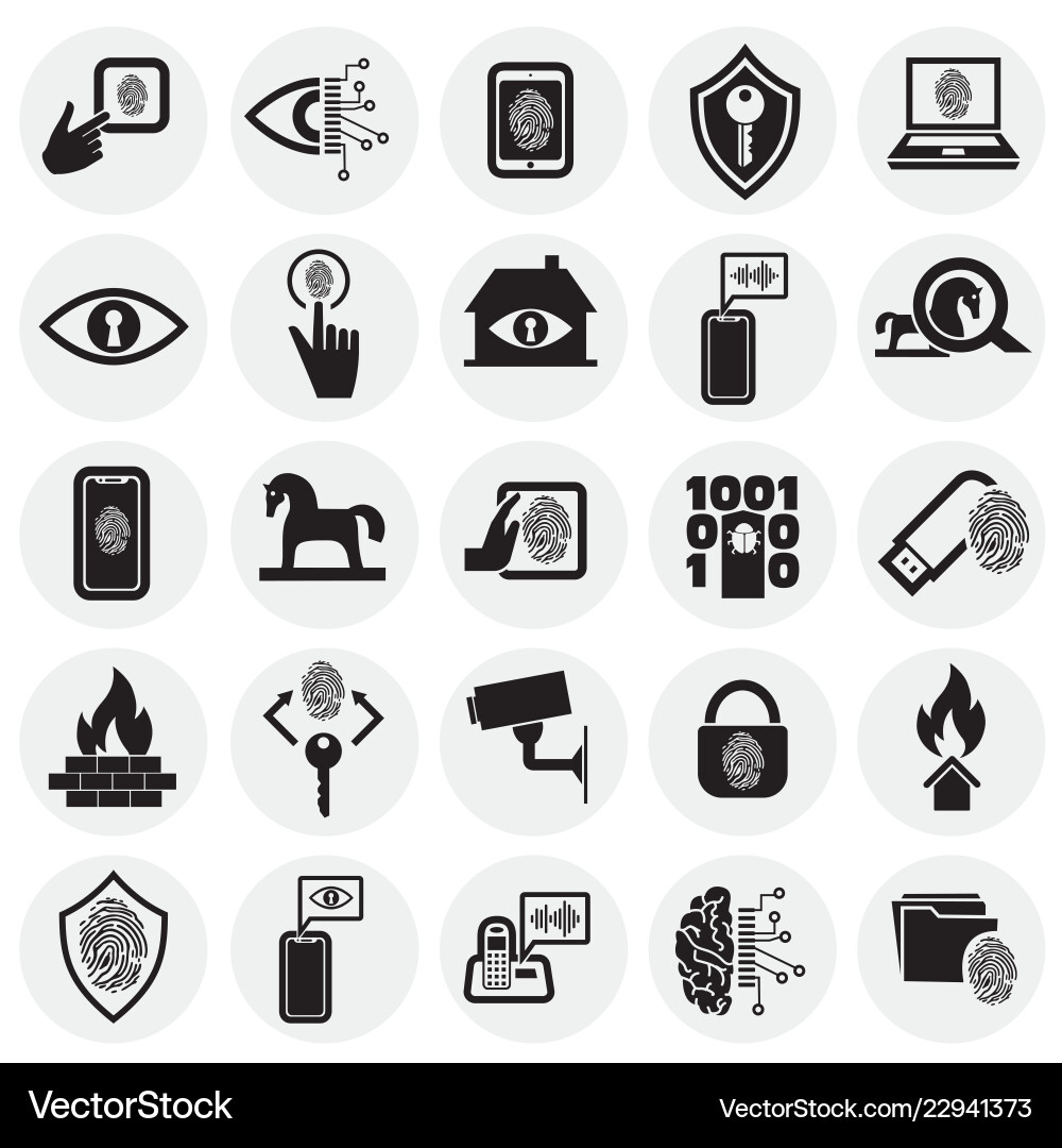 Cyber security and computer set on circles Cyber security and computer set on circles vector image