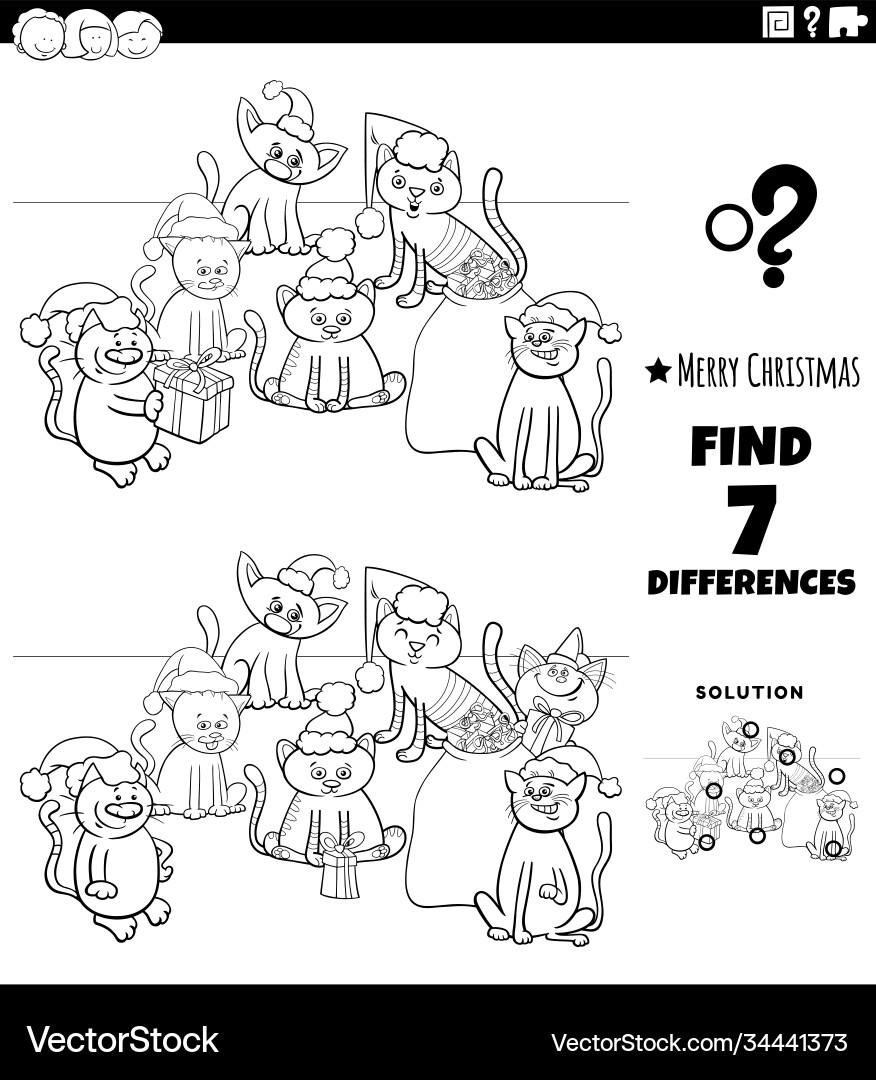 Differences game with kittens on christmas time Differences game with kittens on christmas time vector image