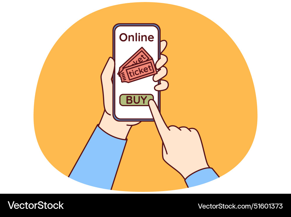 Hands with phone using applications to buy tickets Hands with phone using applications to buy tickets vector image