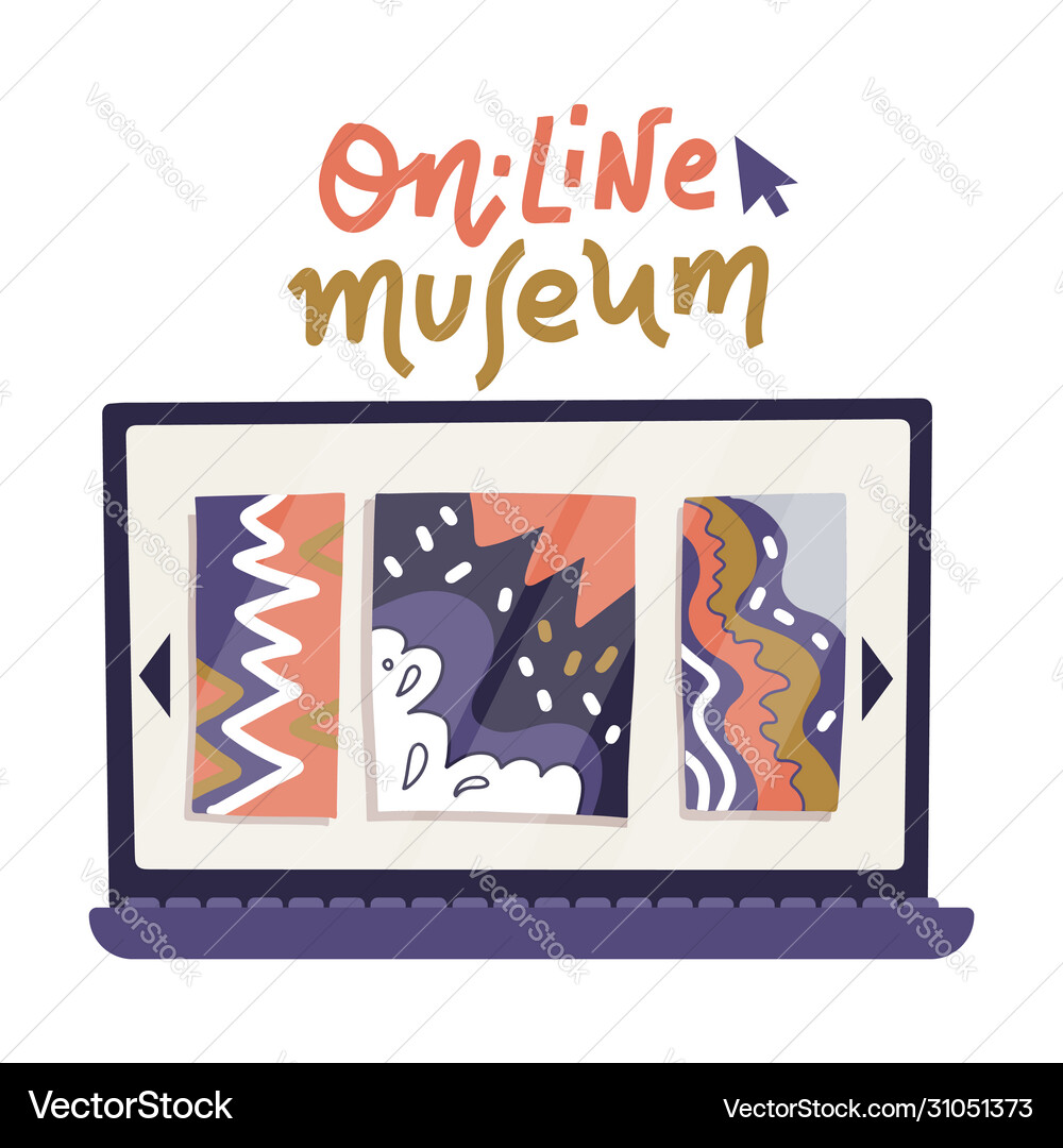 Laptop computer monitor icon with art gallery Vector Image