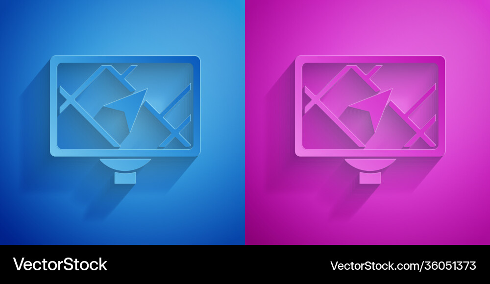 Paper cut gps device with map icon isolated Vector Image