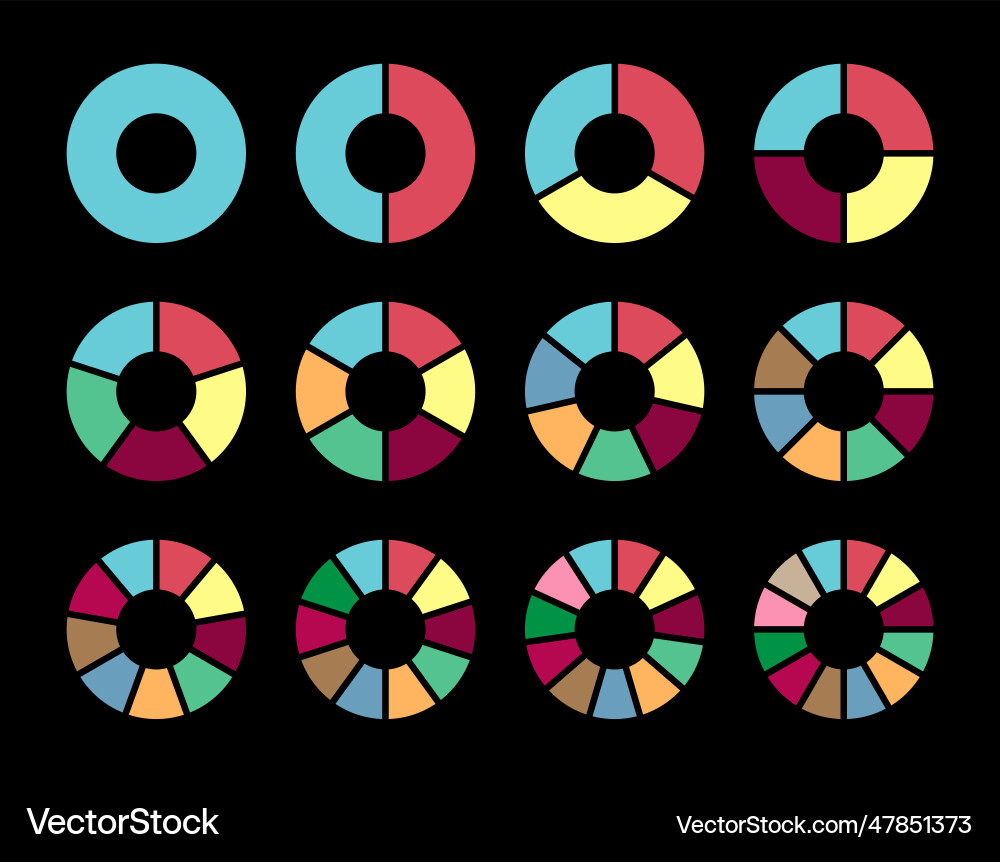 Pie charts diagrams set different color circles Vector Image
