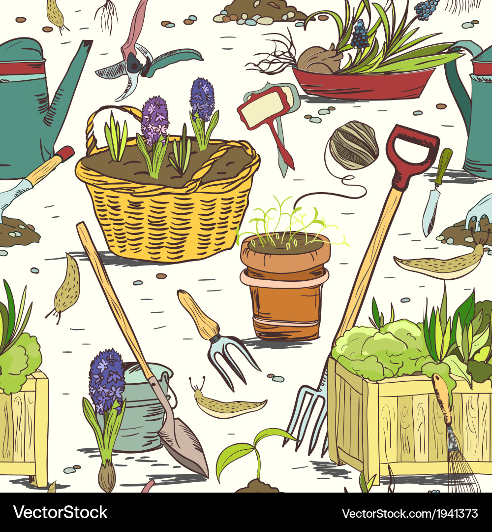 Seamless gardening tools pattern background Vector Image