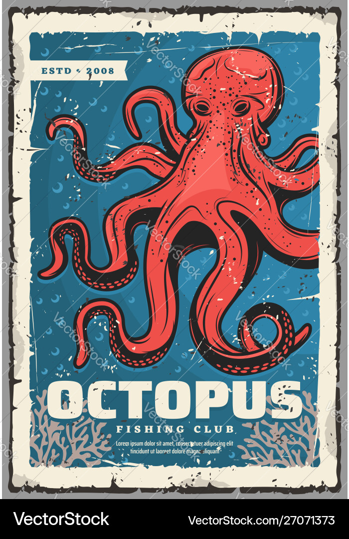 Underwater Red Octopus Monster vector image