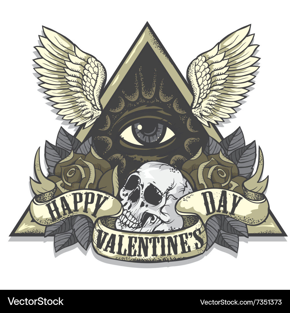 Valentines Skull Rose Tattoo Art Vector Image