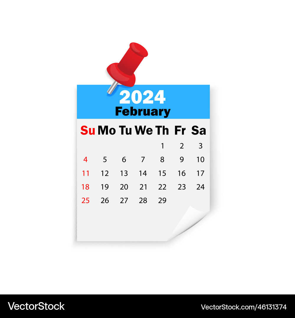 Blue calendar 2024 february on pin Blue calendar 2024 february on pin vector image