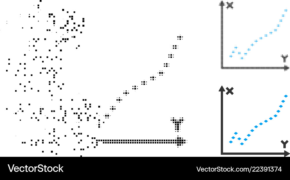 Broken pixelated halftone dotted function plot Broken pixelated halftone dotted function plot vector image