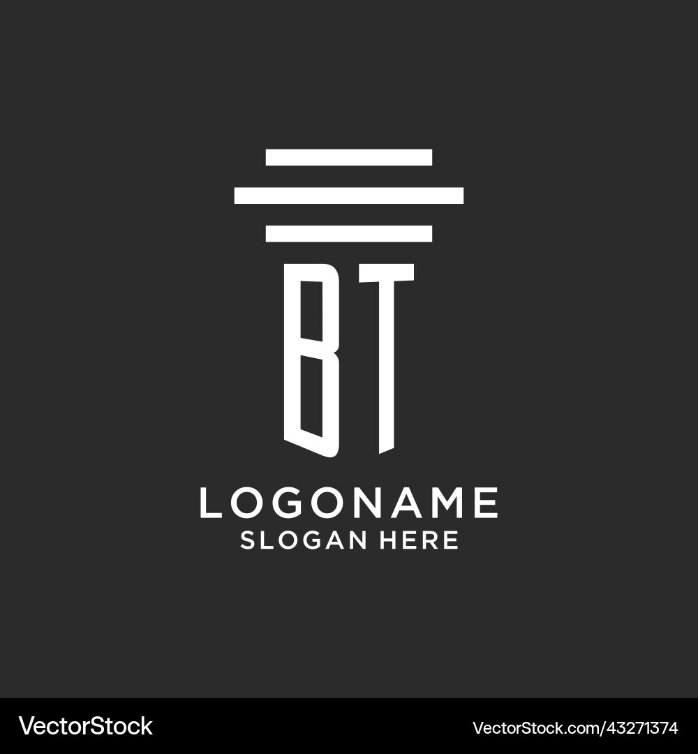 Bt initials with simple pillar logo design vector image