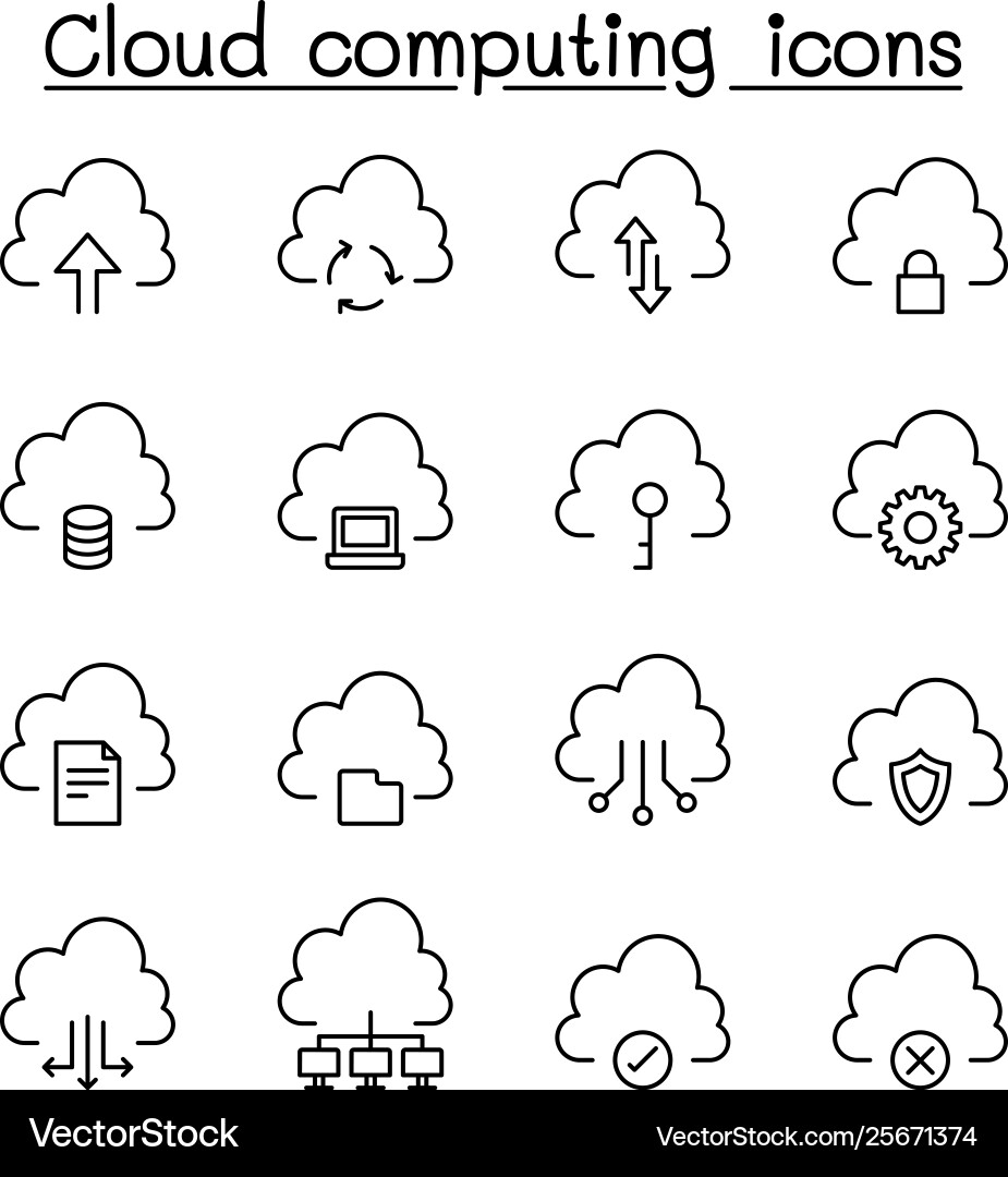 Cloud Computing-Icon in dünner Linie eingestellt Cloud Computing-Icon in dünner Linie eingestellt vektorbild